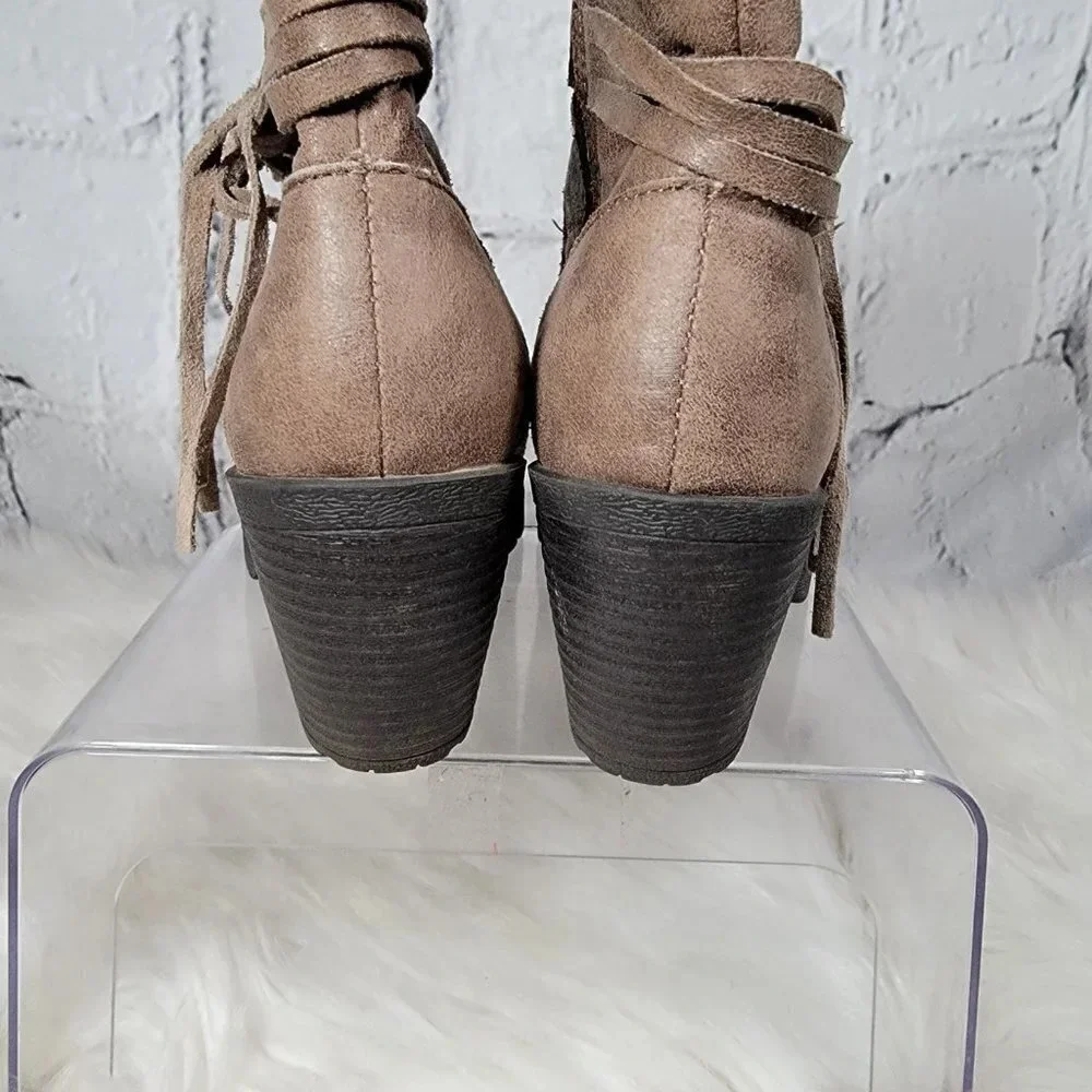 B.O.C Alicudi Womens Heeled Ankle Boot Boho Booties Tassel Casual Tan Neutral‎